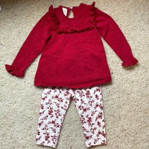 Valentine’s Day Ready! ❤️! 12 months Sparkly red ruffle sweater outfit.